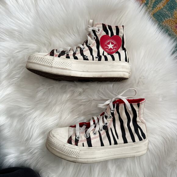 Zebra Hi-Top Platform Converse w/ Red Heart Logo - Picture 3 of 8
